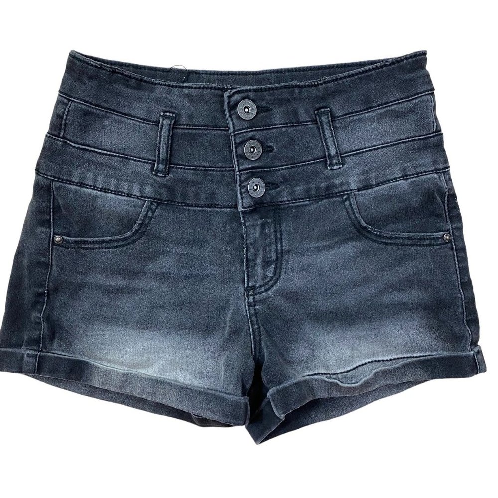 Tinsel Womens Cutoff Shorts Junior 1 Black Stonewash Denim High Waist Solid
